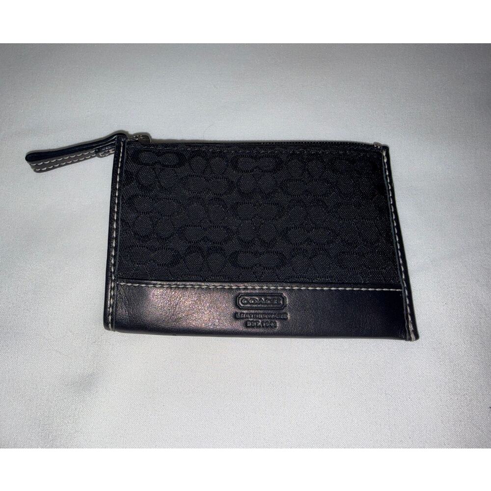 COACH Vintage Black Signature Jacquard Canvas Mini Skinny ID Case Coin Wallet